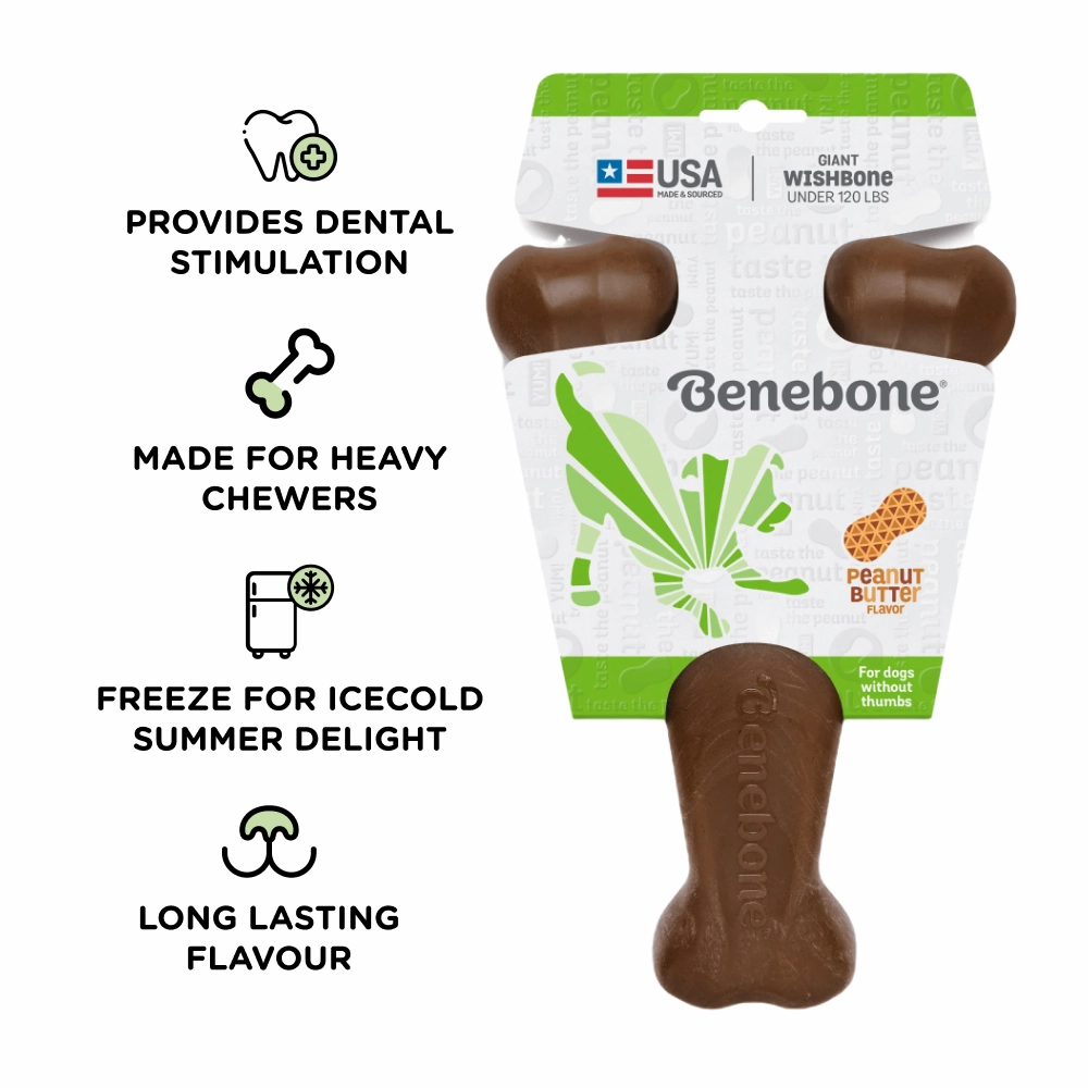 Benebone Peanut Butter Flavored Wishbone Chew Toy  for Dogs | For Aggressive Chewers