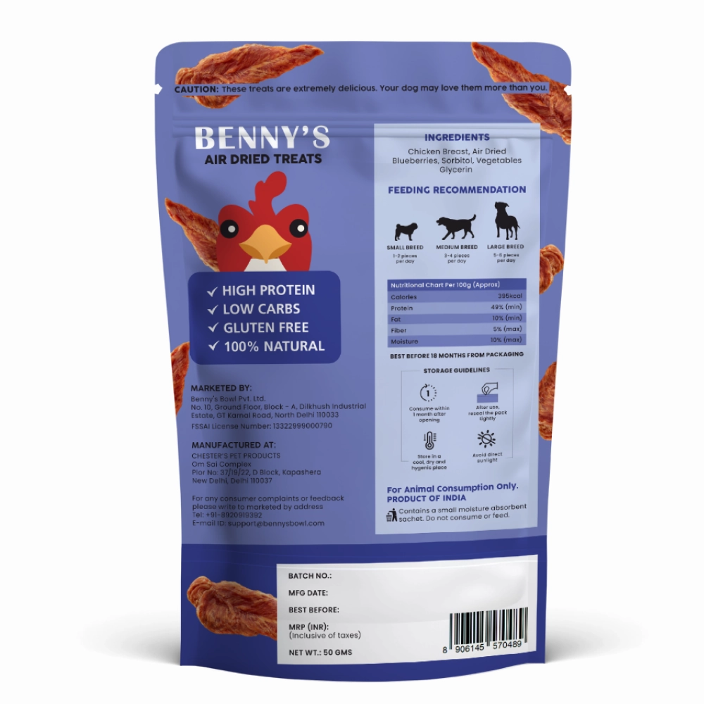 Bennys Bowl Chicken and Blueberry Jerky Dog Treats