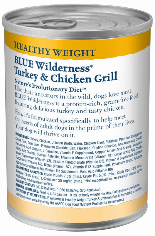 Blue Buffalo Wilderness Healthy Weight Grain Free Turkey & Chicken Grill Adult Canned Dog Food