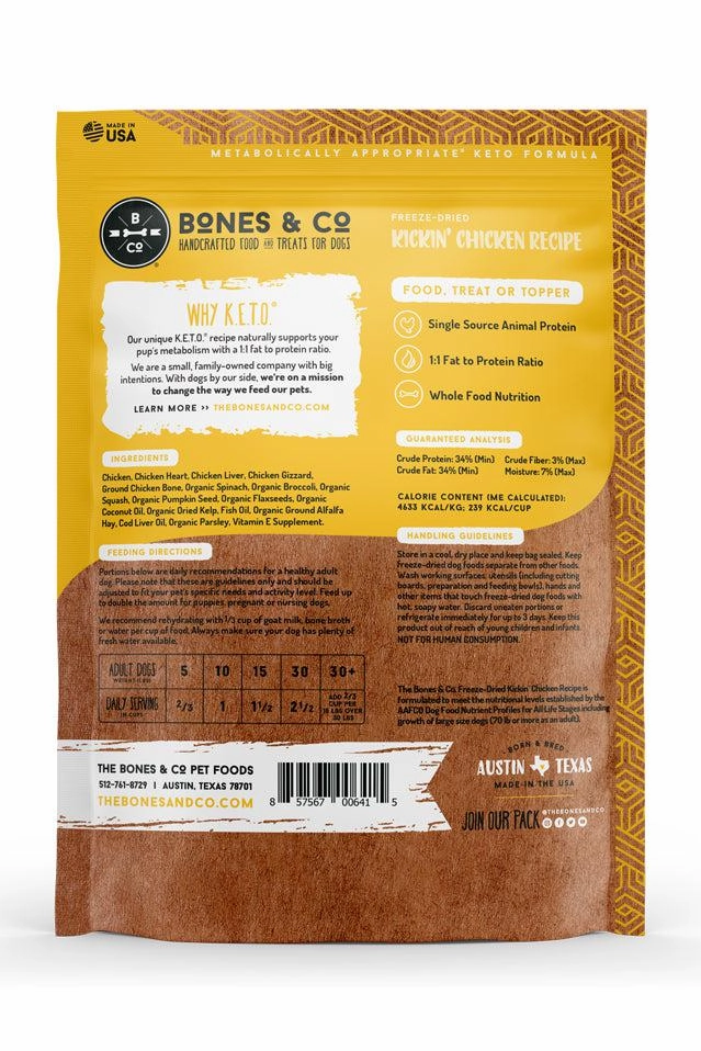 Bones and Co. Kickin' Chicken Bites Freeze-Dried Dog Food