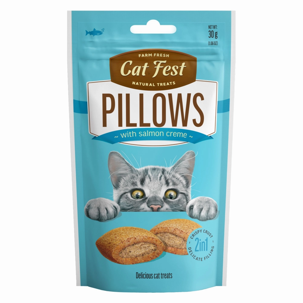 Catfest Pillows with Salmon and Crab Cream Cat Treats Combo