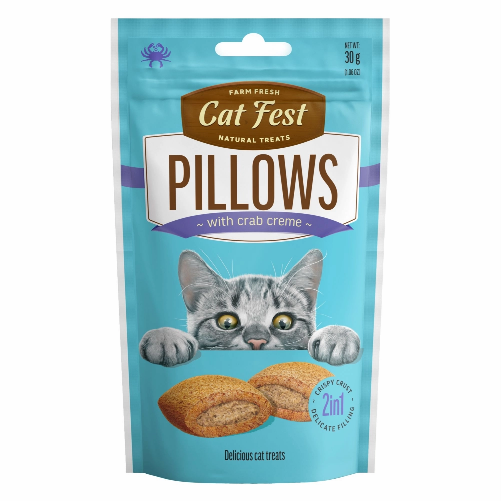 Catfest Pillows with Salmon and Crab Cream Cat Treats Combo