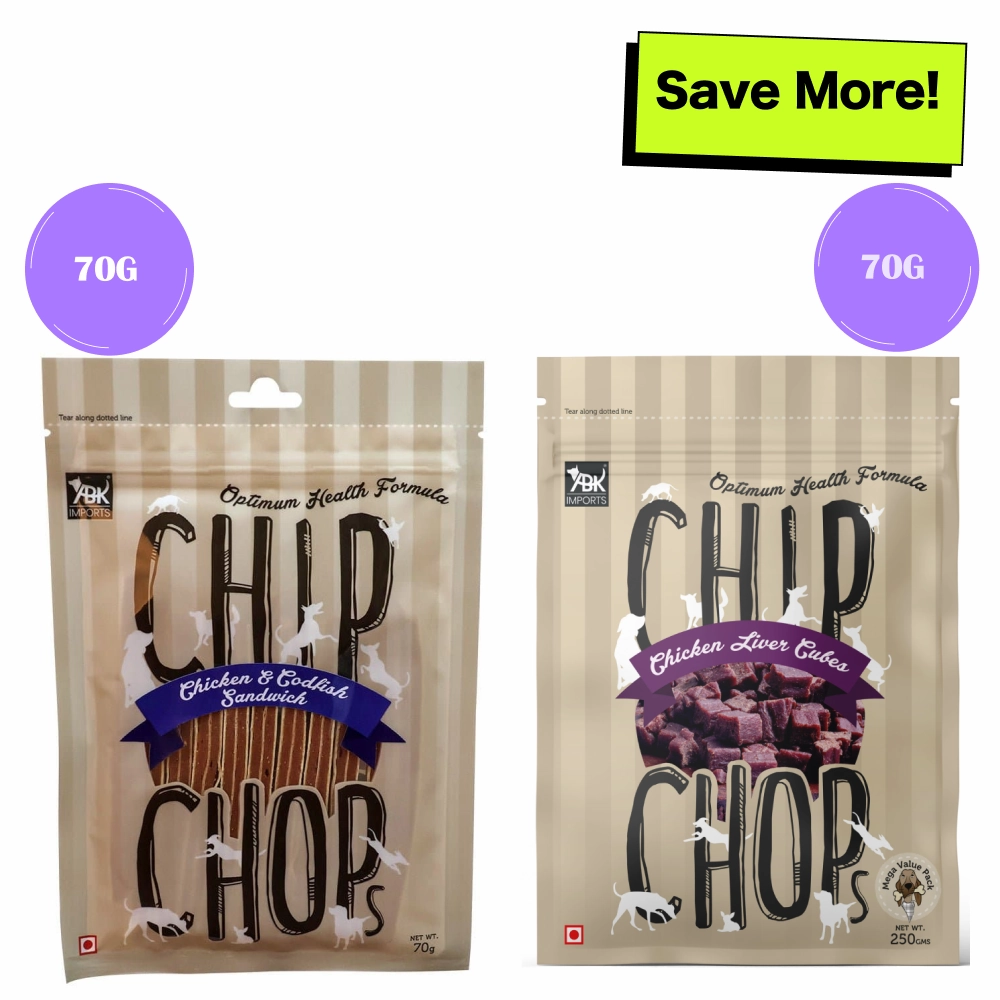 Chip Chops Chicken & Codfish Sandwich and Chicken Liver Cubes Dog Treats Combo