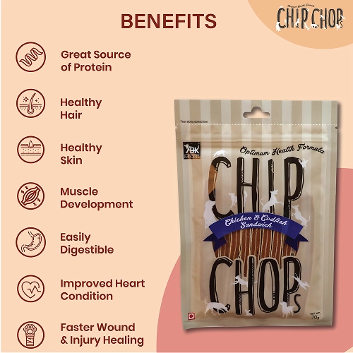 Chip Chops Chicken and Codfish Sandwich and Henlo Chicken Pops Dog Treats Combo