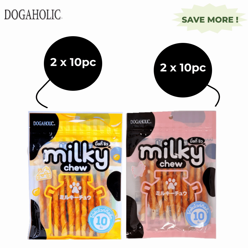Dogaholic Milky Chew Cheese Chicken and Milky Chew Chicken Stick Style Dog Treats Combo (2 2)