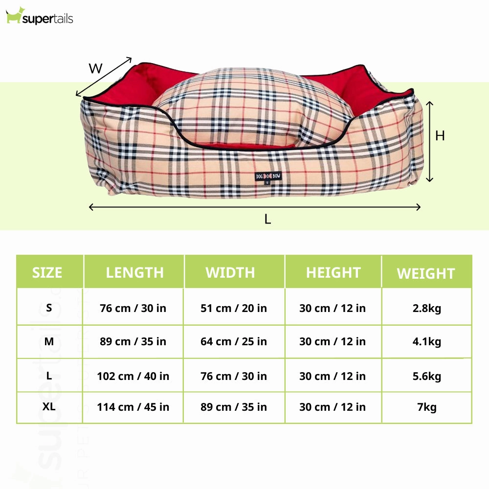 Dogobow Check Rectangle Bed for Dogs and Cats (Burberry)