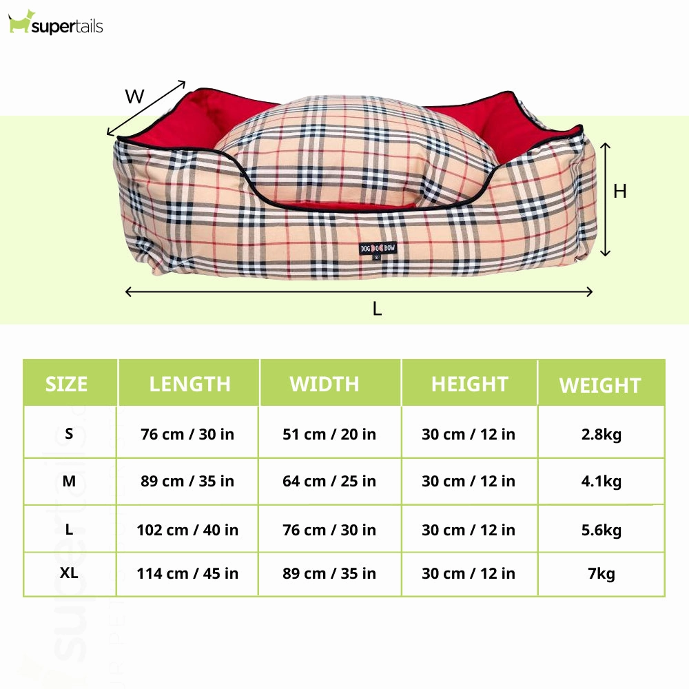 Dogobow Check Rectangle Bed for Dogs and Cats (Burberry)