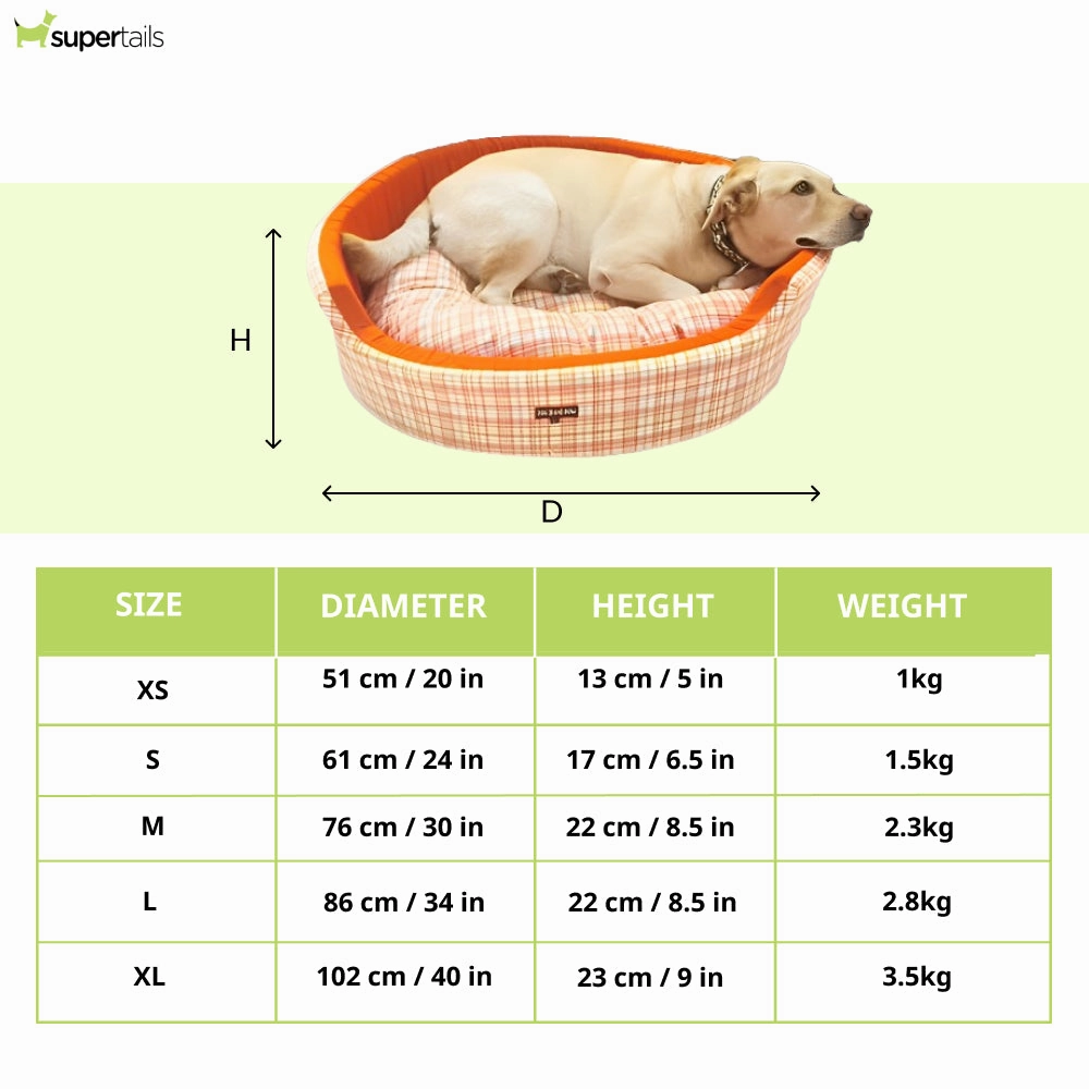 Dogobow Checked Round Bed for Dogs and Cats (Orange/White)
