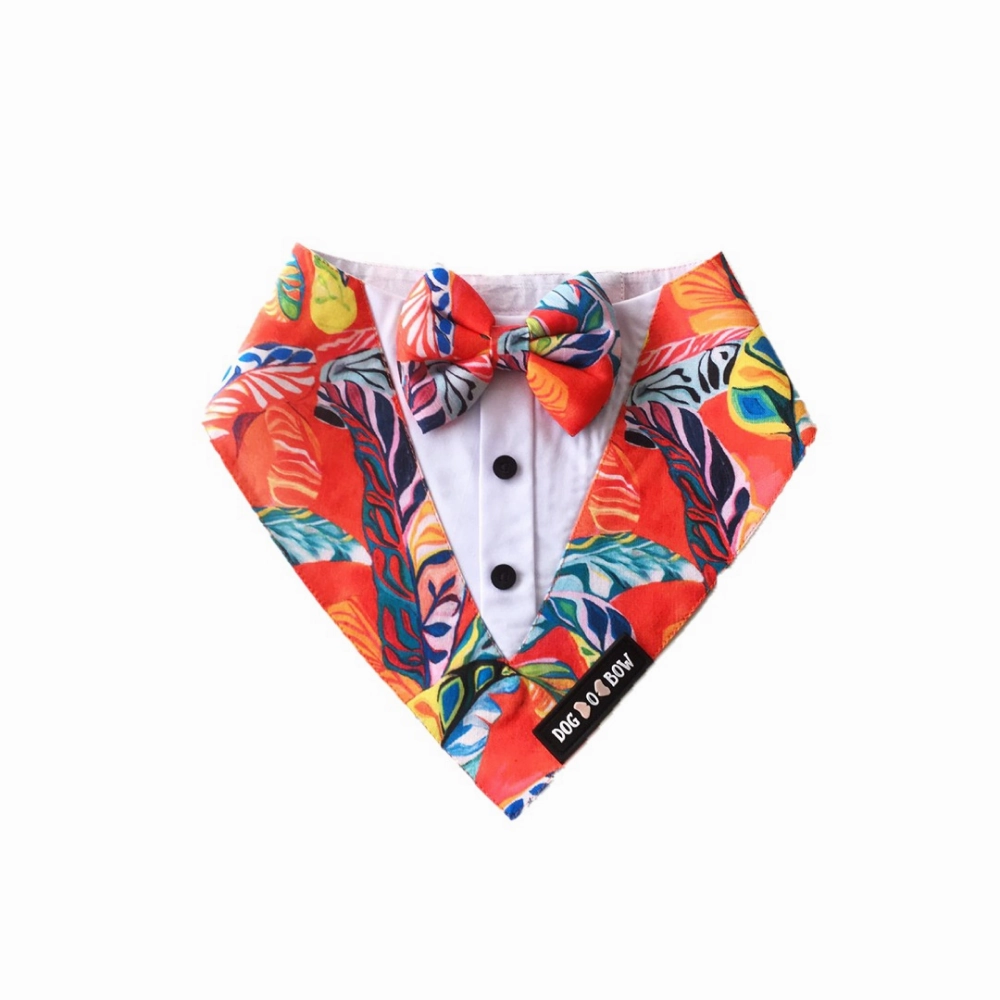 Dogobow Hawaii Print Tuxedo Bandana for Dogs (Red)