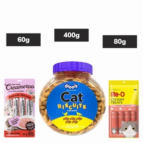 Drools Biscuit Treat, Kennel Kitchen Creameroo Crab Mackerel Treat, Me O Creamy Salmon Treats Cats Combo
