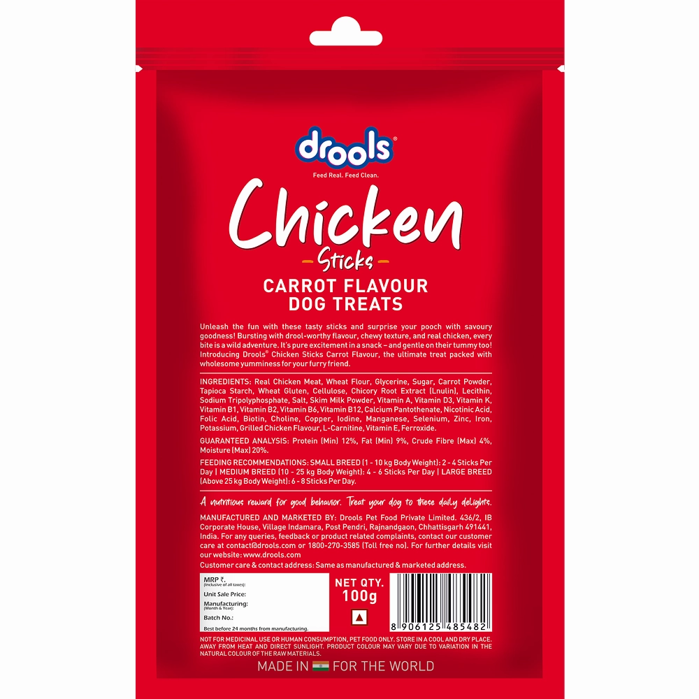 Drools Carrot Flavour Chicken Sticks Treat for Dogs