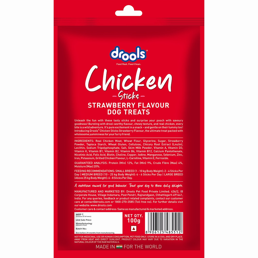 Drools Strawberry Flavour Chicken Sticks Treat for Dogs