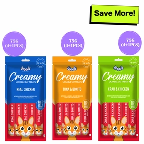 Drools Tuna & Bunito, Crab & Chicken and Real Chicken Creamy Cat Treats Combo