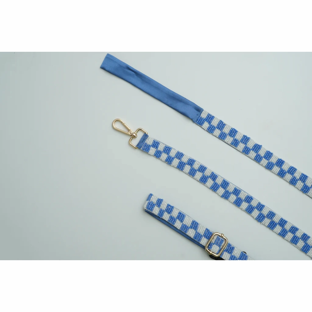 Floof & Co Checkered Leash & Collar (Blue & White)