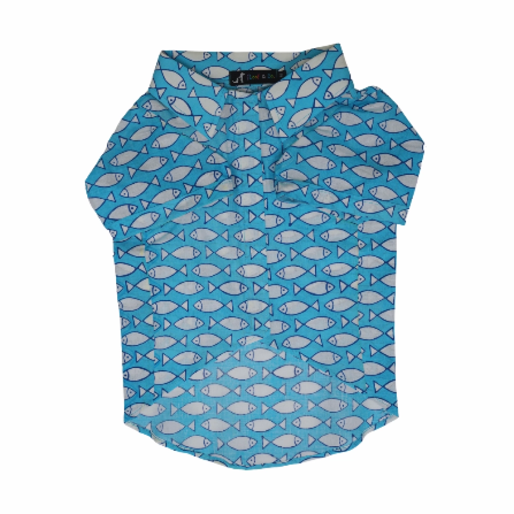 Floof & Co Fish Print Cotton Shirt for Dogs (Blue)