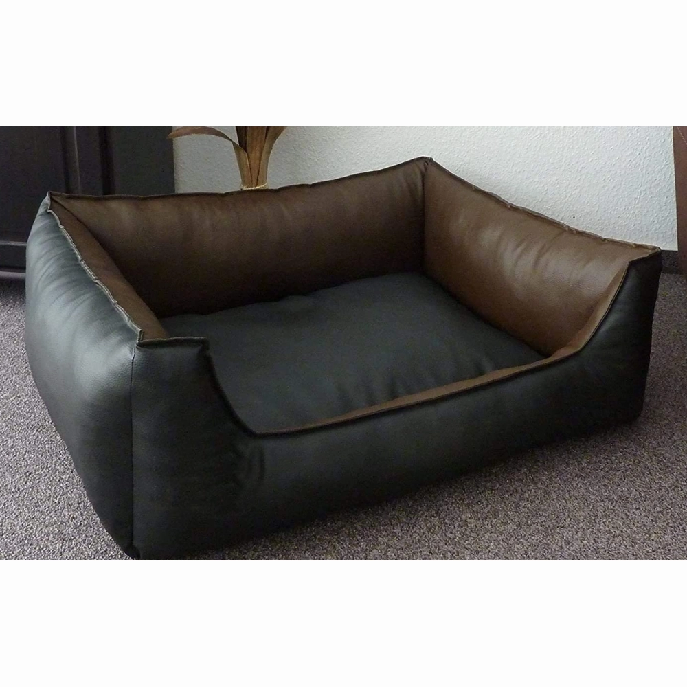 Fluffy's Pawsome Brown & Black Leather Sofa Bed & Basil Red Plush Monster Squeaky Toy Dogs & Cats Combo