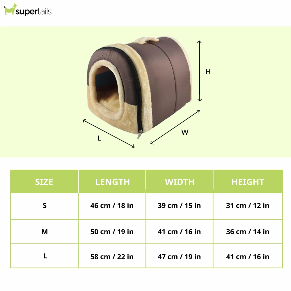 Fluffy's Pawsome Igloo 2 in 1 Foldable Ultra Soft Pet House Bed for Dogs and Cats (Brown)