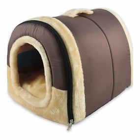 Fluffy's Pawsome Igloo 2 in 1 Foldable Ultra Soft Pet House Bed for Dogs and Cats (Brown)