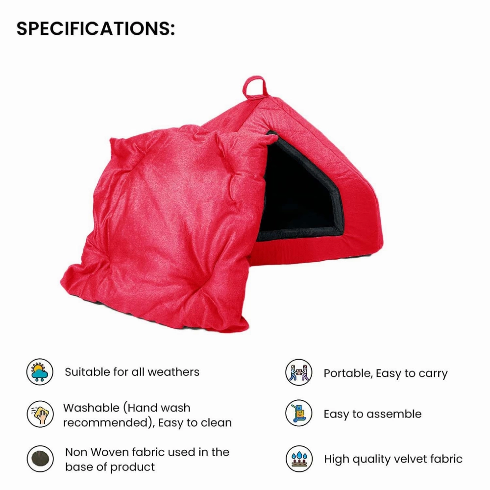 Fluffy's Pawsome Premium Soft Velvet Fabric Bed for Dogs and Cats (Red)