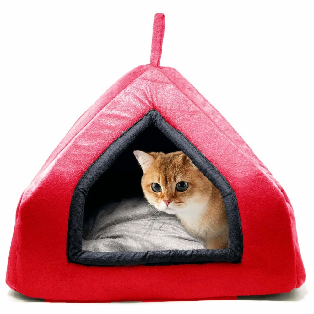 Fluffy's Pawsome Premium Soft Velvet Fabric Bed for Dogs and Cats (Red)