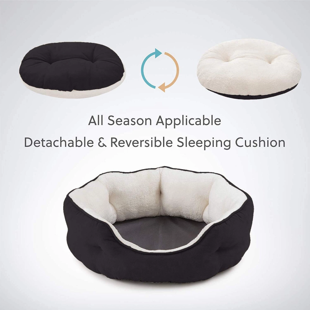 Fluffy's Pawsome Round Washable Bed for Dogs and Cats (Black)