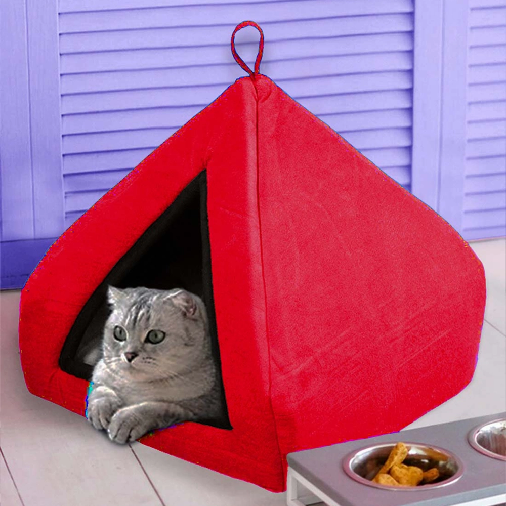 Fluffy's Pawsome Soft Velvet Premium Fabric Bed for Dogs and Cats (Red)