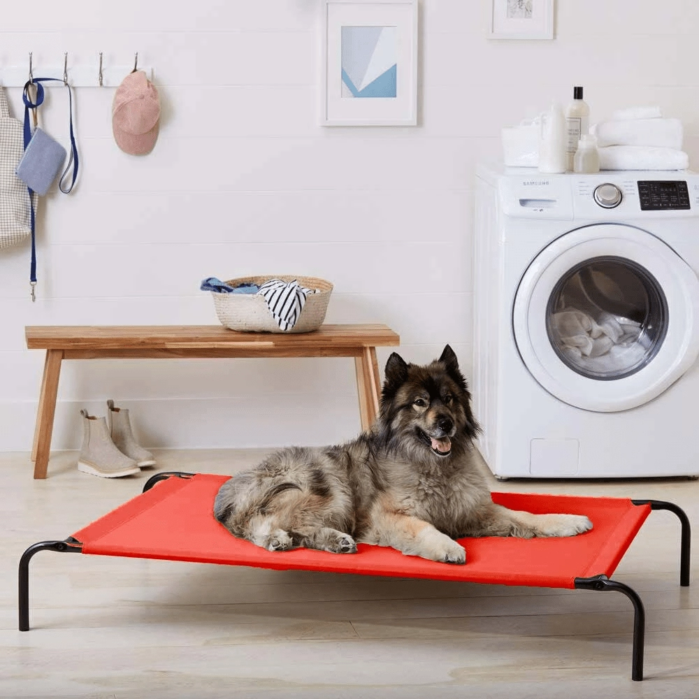 Fluffy's Pawsome Waterproof elevated Sides Camping Bed for Dogs (Red)
