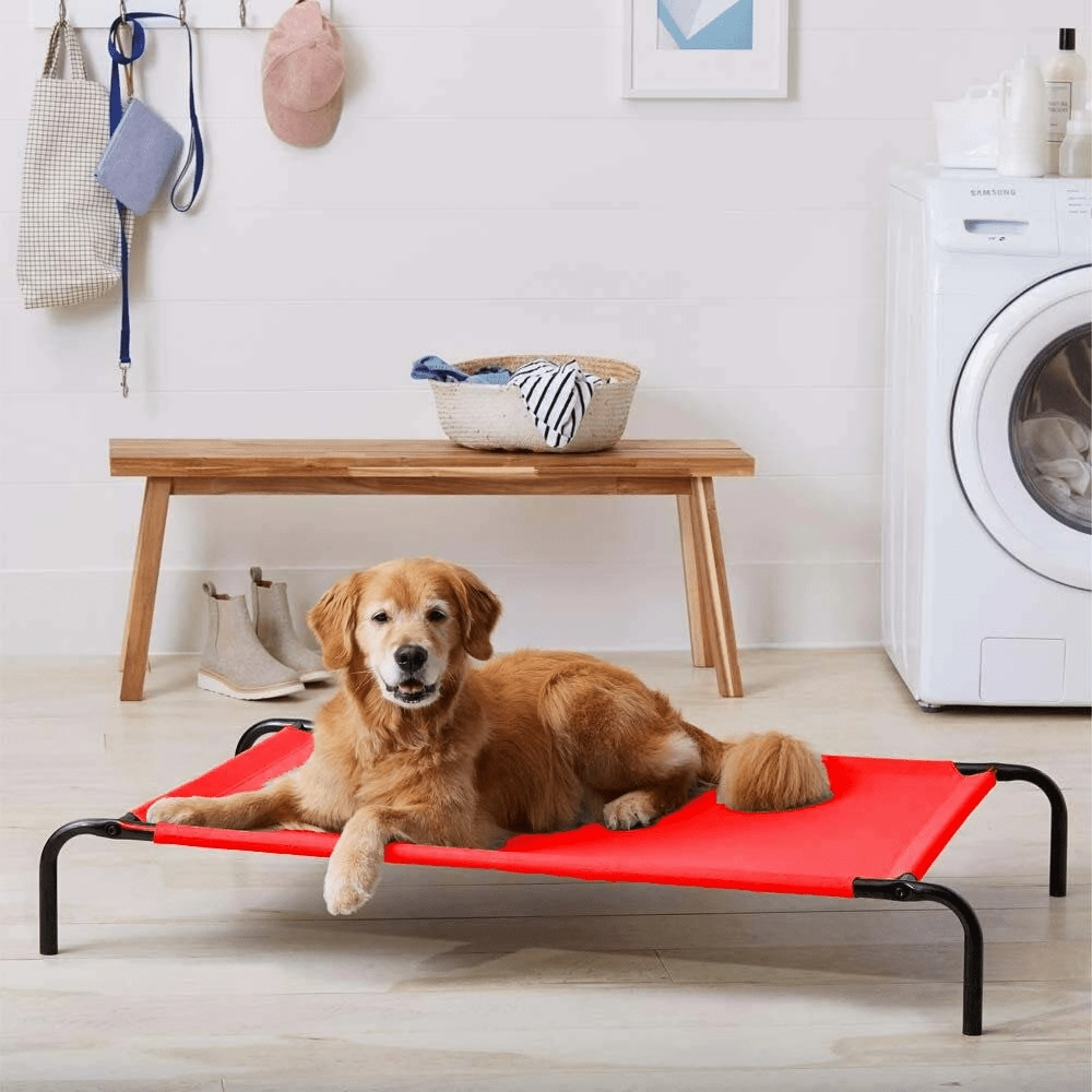 Fluffy's Pawsome Waterproof elevated Sides Camping Bed for Dogs (Red)