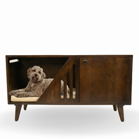 FurryLiving Benji Cabinet with Cushion for Small Dogs and Cats (Dark Brown/ Cream Cushion)