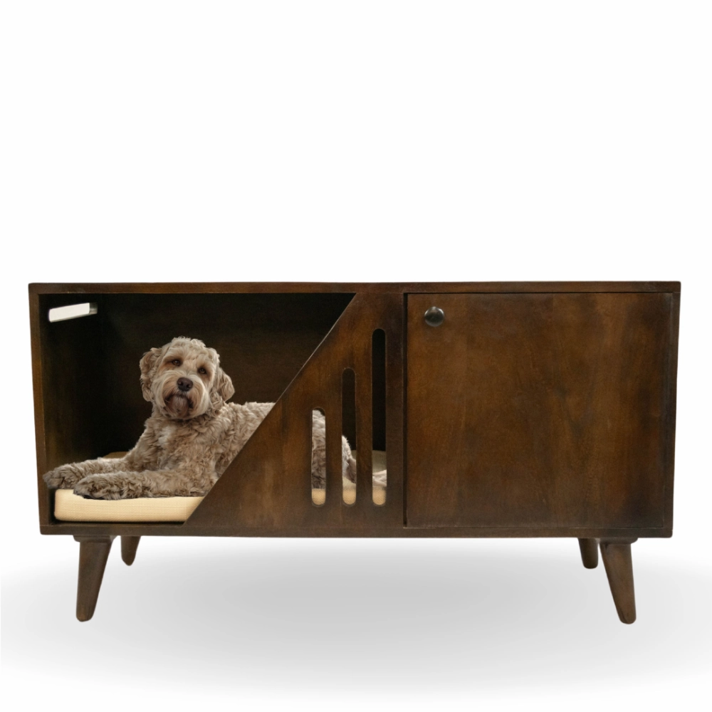 FurryLiving Benji Cabinet with Cushion for Small Dogs and Cats (Dark Brown/ Cream Cushion)