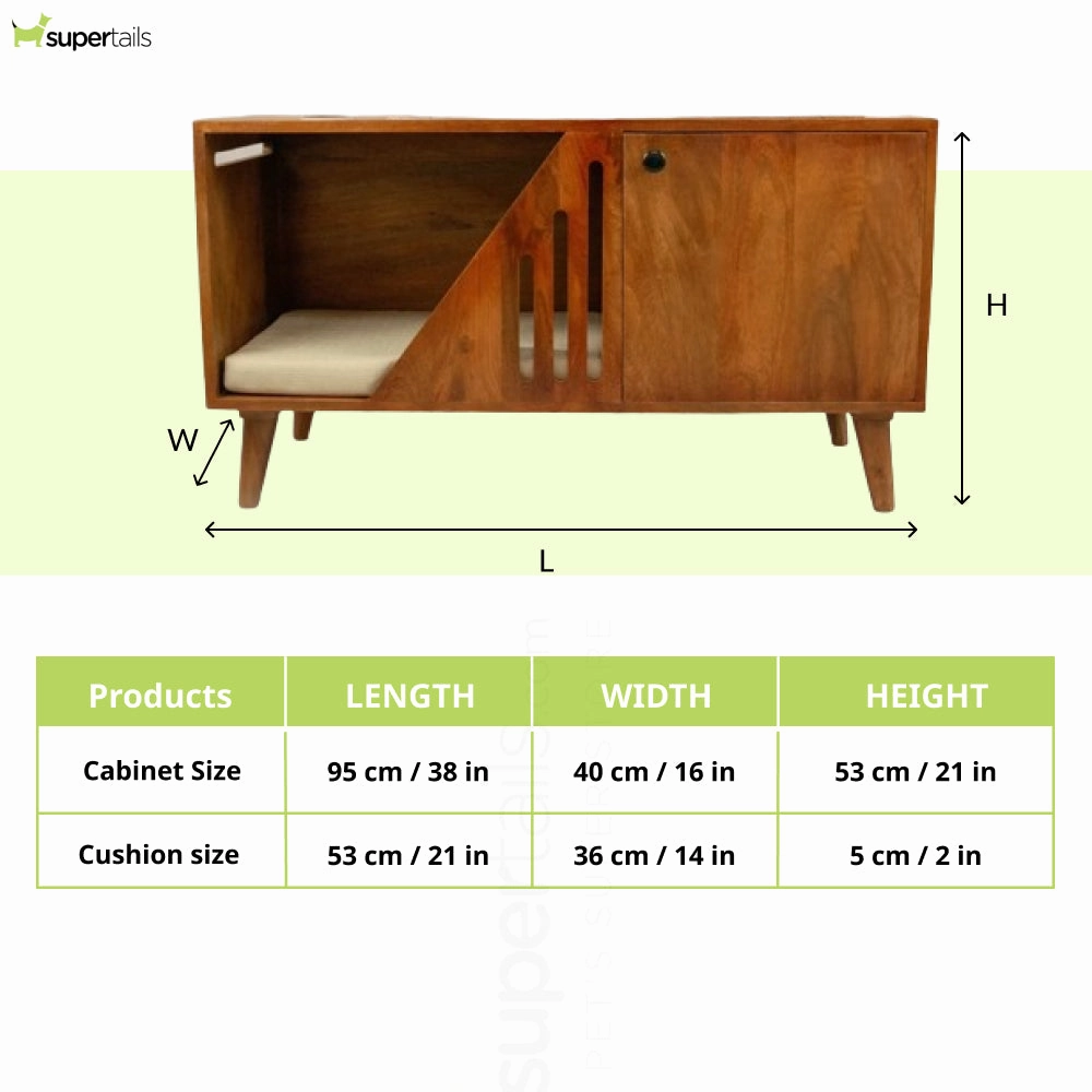 FurryLiving Benji Cabinet with Cushion for Small Dogs and Cats (Honey/Cream Cushion)