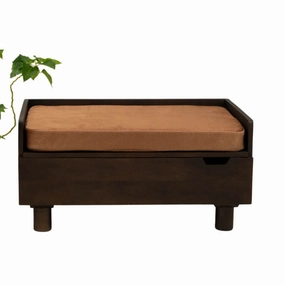 FurryLiving Hibachi Bed with Storage for Dogs (Dark Brown/Brown Cushion)