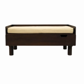 FurryLiving Hibachi Bed with Storage for Dogs (Dark Brown/Cream Cushion)
