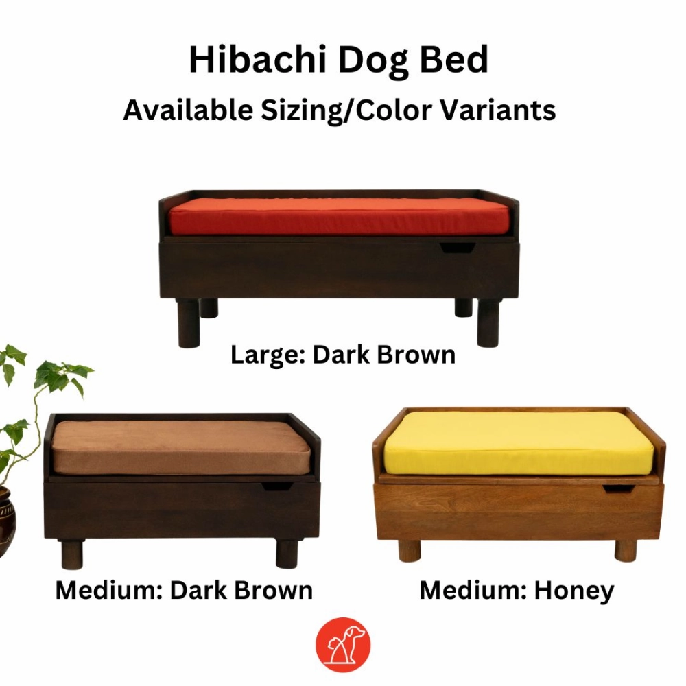 FurryLiving Hibachi Bed with Storage for Dogs (Dark Brown/Red Cushion)