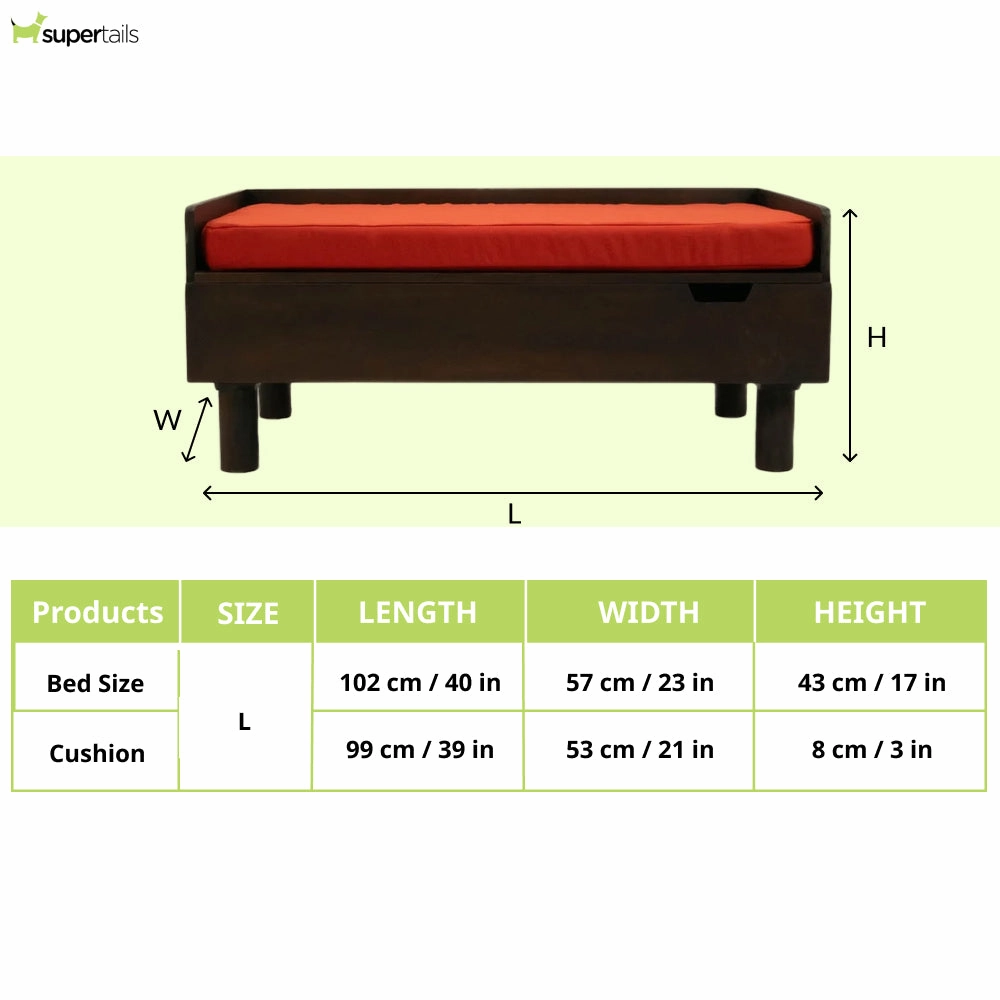 FurryLiving Hibachi Bed with Storage for Dogs (Dark Brown/Red Cushion)