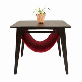 FurryLiving Lola Side Table with Perch Fabric for Cats (Dark Brown/Red)