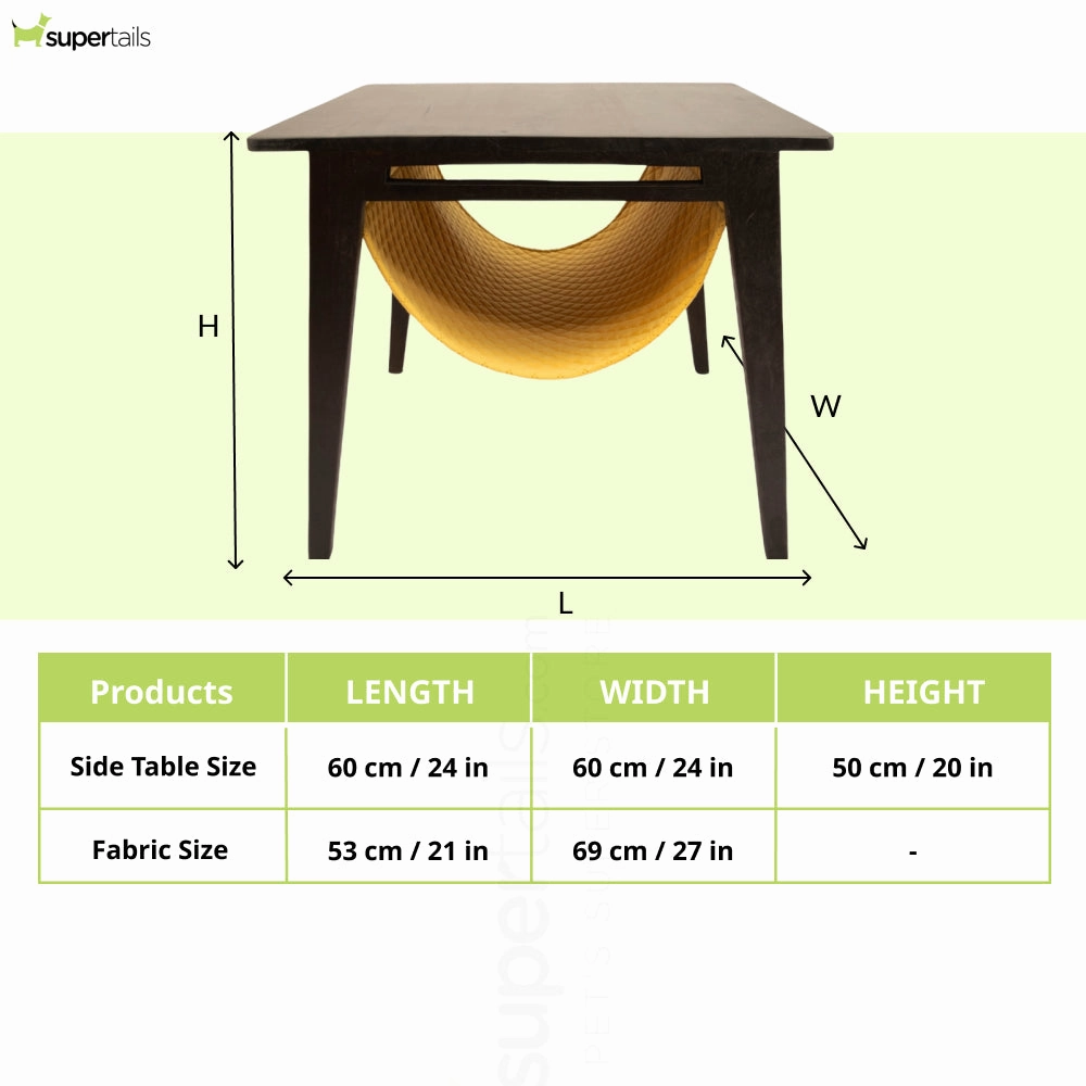 FurryLiving Lola Side Table with Perch Fabric for Cats (Dark Brown/Yellow)