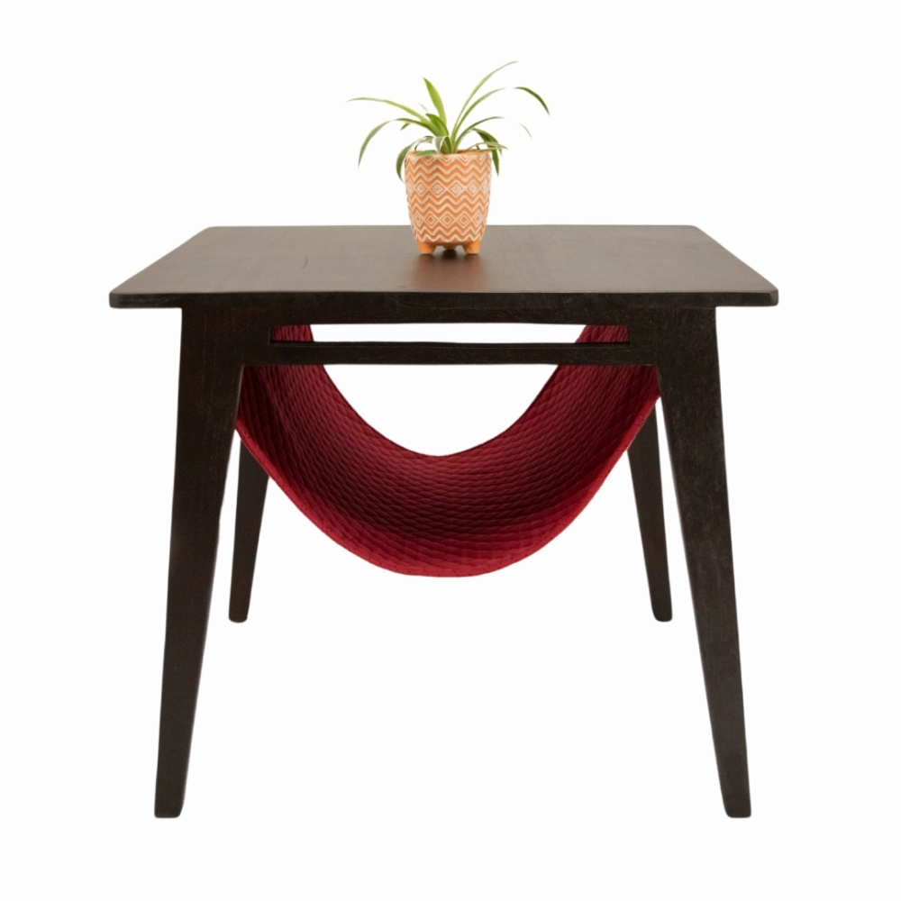 FurryLiving Lola Side Table with Perch Fabric for Cats (Dark Brown/Yellow)