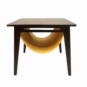 FurryLiving Lola Side Table with Perch Fabric for Cats (Dark Brown/Yellow)