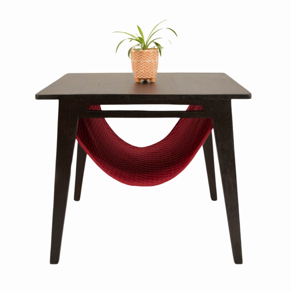 FurryLiving Lola Side Table with Perch Fabric for Cats (Dark Brown/Yellow)
