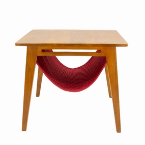 FurryLiving Lola Side Table with Perch Fabric for Cats (Honey/Red)