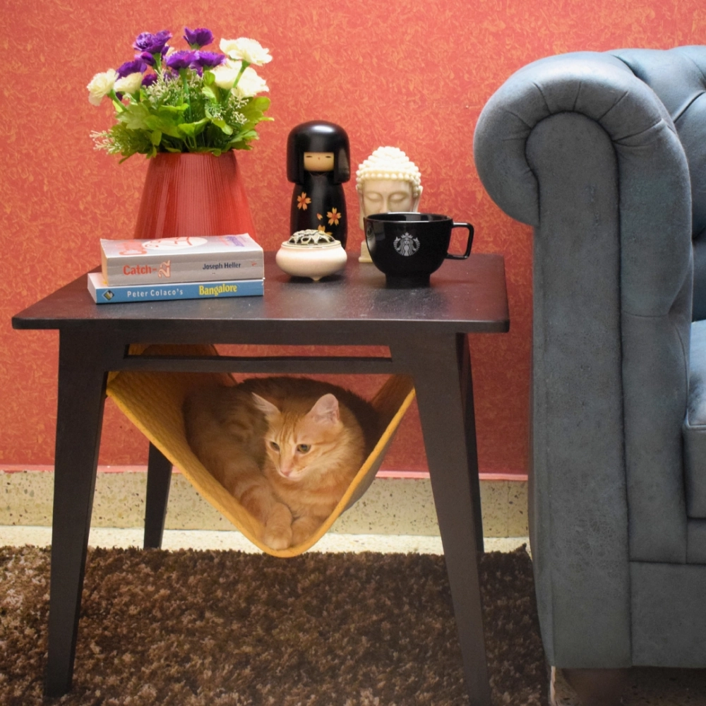 FurryLiving Lola Side Table with Perch Fabric for Cats (Honey/Red)