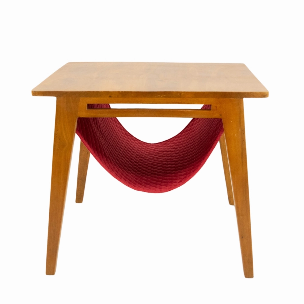 FurryLiving Lola Side Table with Perch Fabric for Cats (Honey/Red)