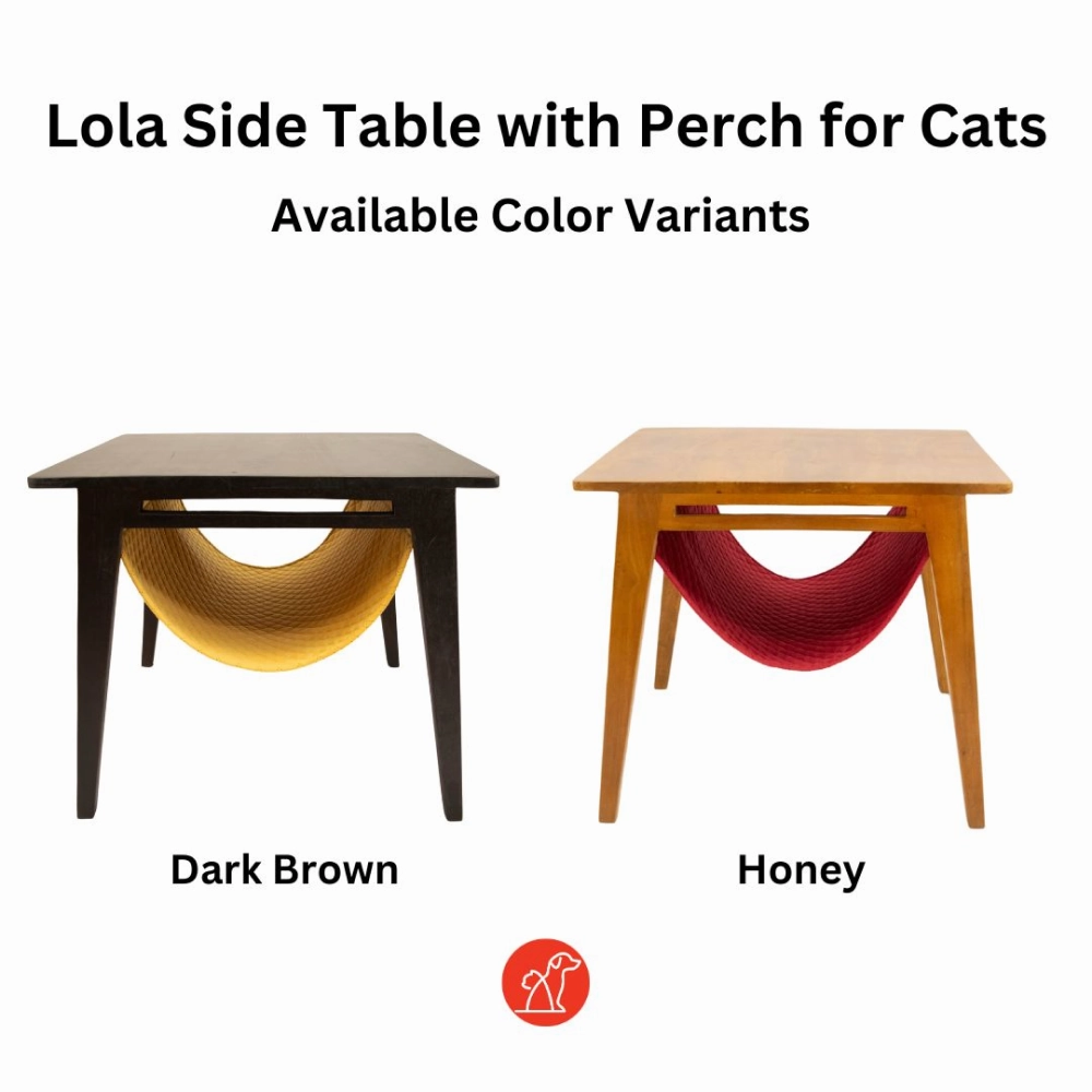 FurryLiving Lola Side Table with Perch Fabric for Cats (Honey/Red)