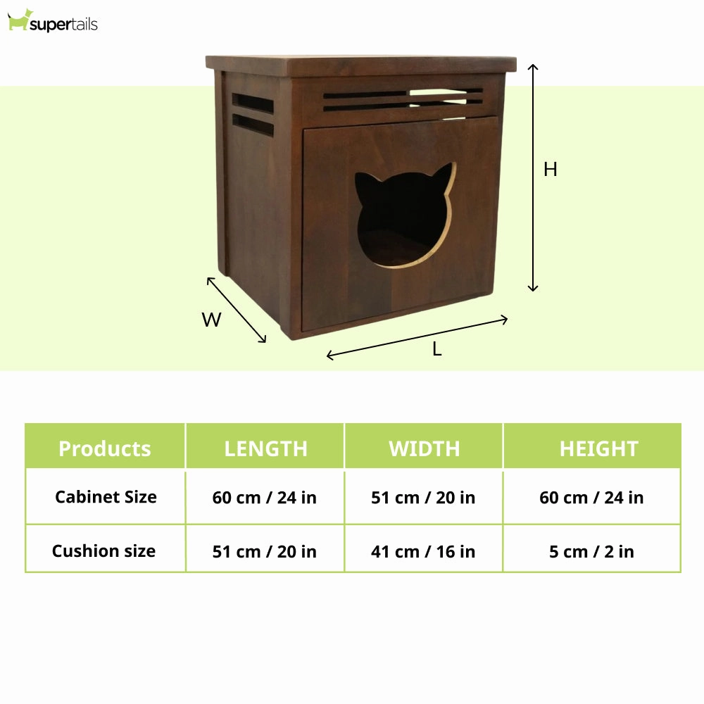 FurryLiving Meraki Cabinet with Cushion for Small Dogs and Cats (Dark Brown/Brown Cushion)