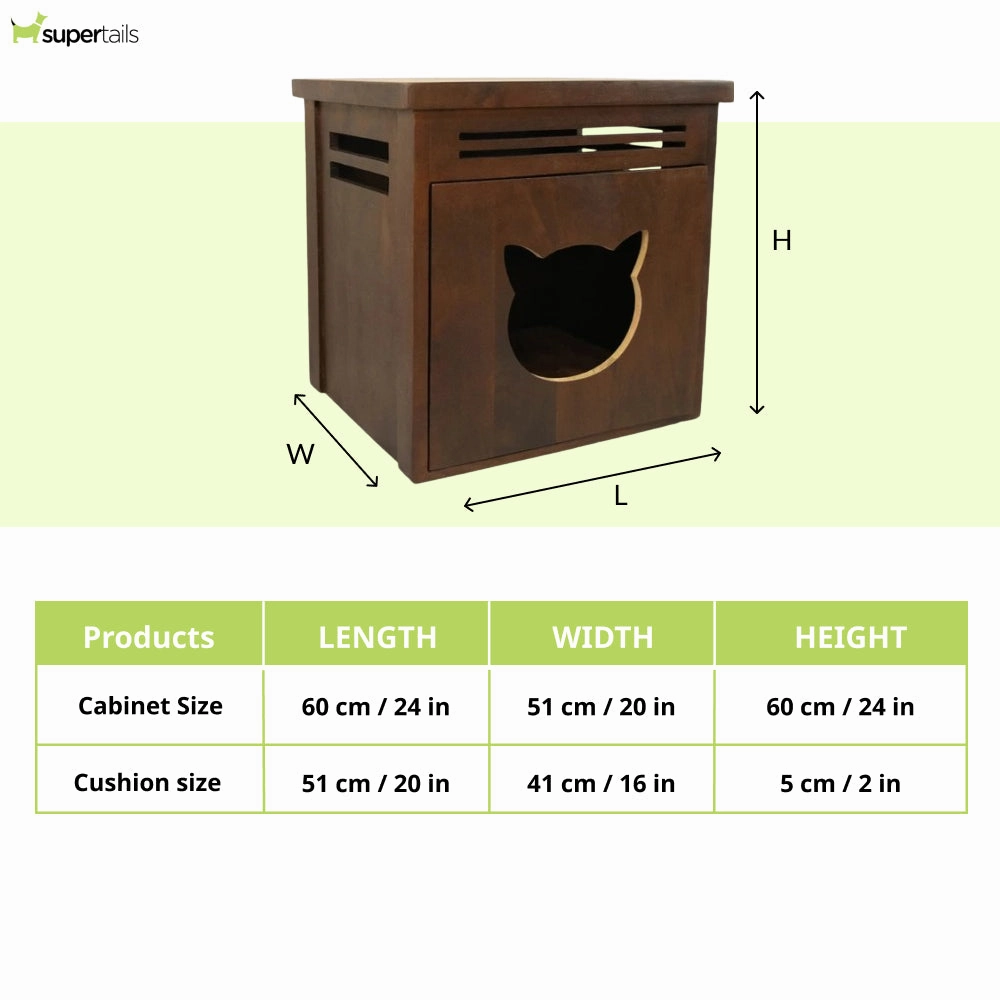 FurryLiving Meraki Cabinet with Cushion for Small Dogs and Cats (Dark Brown/Brown Cushion)