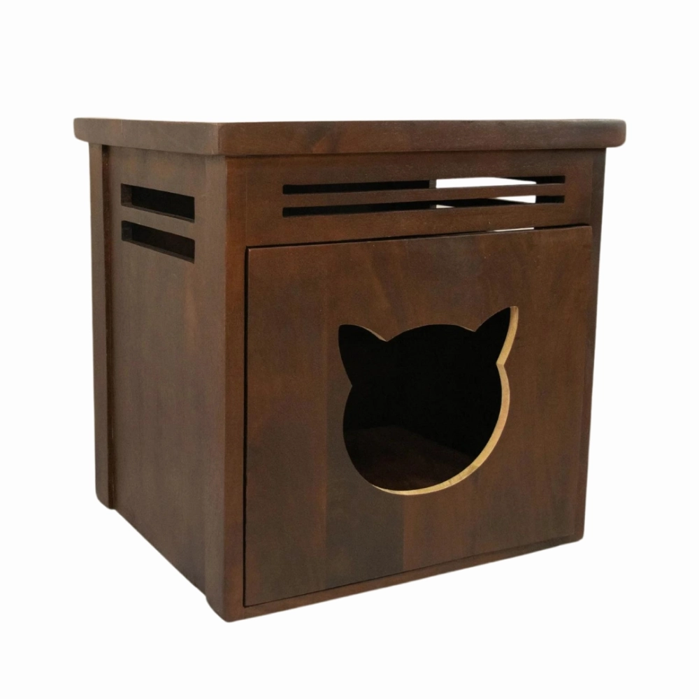 FurryLiving Meraki Cabinet with Cushion for Small Dogs and Cats (Dark Brown/Brown Cushion)
