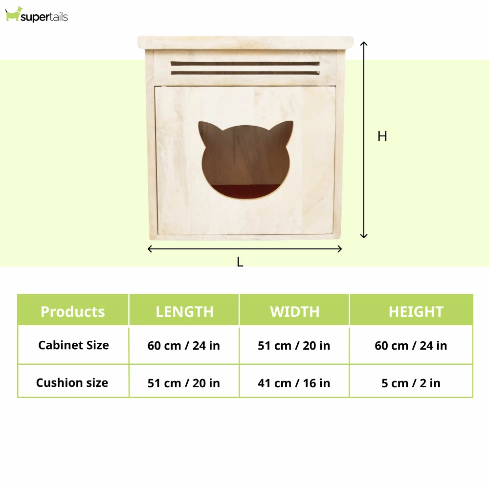 FurryLiving Meraki Cabinet with Cushion for Small Dogs and Cats (Oak/ Red Cushion)