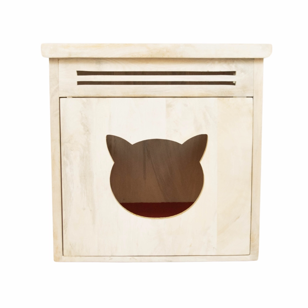 FurryLiving Meraki Cabinet with Cushion for Small Dogs and Cats (Oak/ Red Cushion)