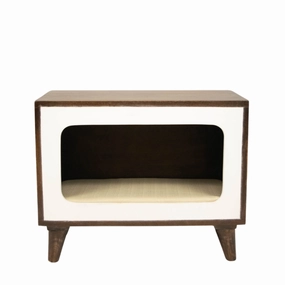FurryLiving Telly Side Table with Cushion for Small Dogs and Cats (Dark Brown/Cream Cushion)